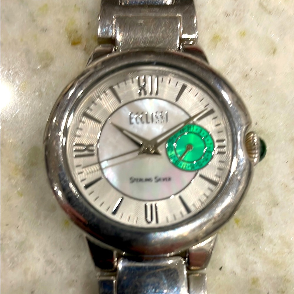 Sterling Silver and Green Ecclissi Women’s Watch